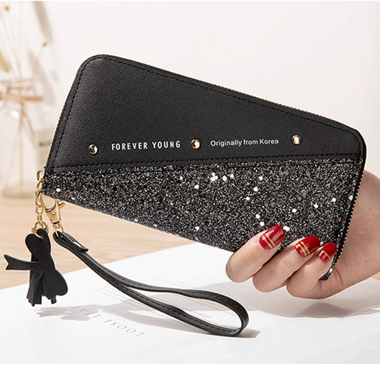 Wallet-NEWANIMA Women Multi-card Two Fold Long Zipper Clutch Purse (Style8-Black)
