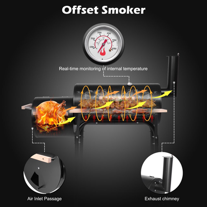 Outdoor BBQ Charcoal Grill Barbecue Pit with Offset Smoker