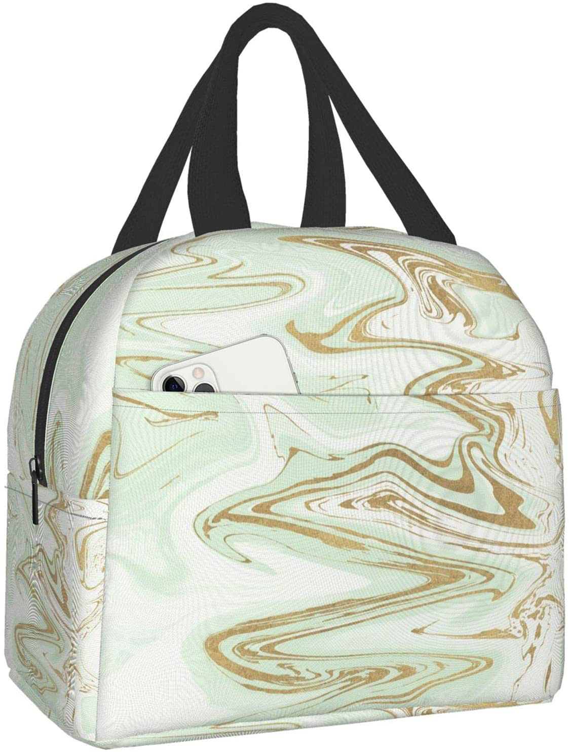 PrelerDIY Abstract Liquid Lunch Box - Insulated Lunch Bags for Women/Men Watercolor Design Reusable Lunch Tote Bags, Perfect for Office/Camping/Hiking/Picnic/Beach/Travel