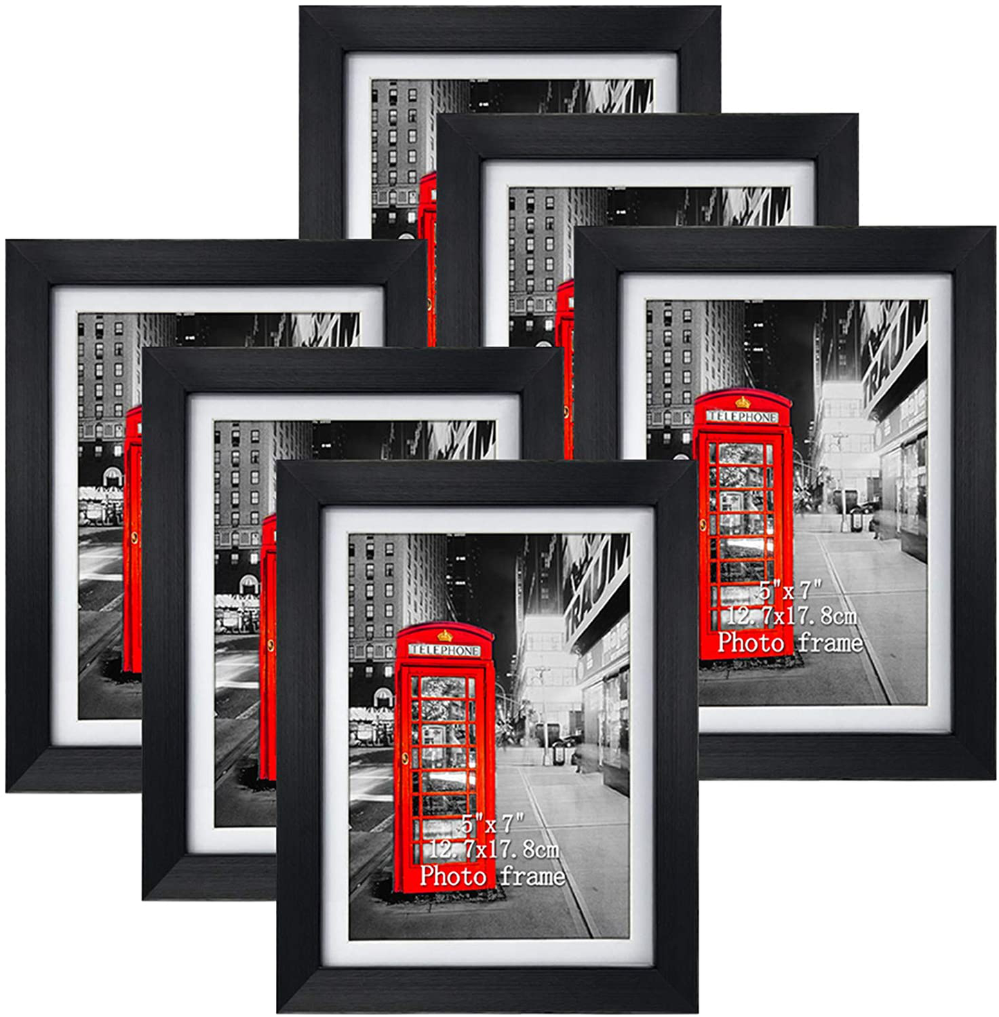 8x10 Black Picture Frames with Mat for Wall or Table Top Decoration, Set of 6