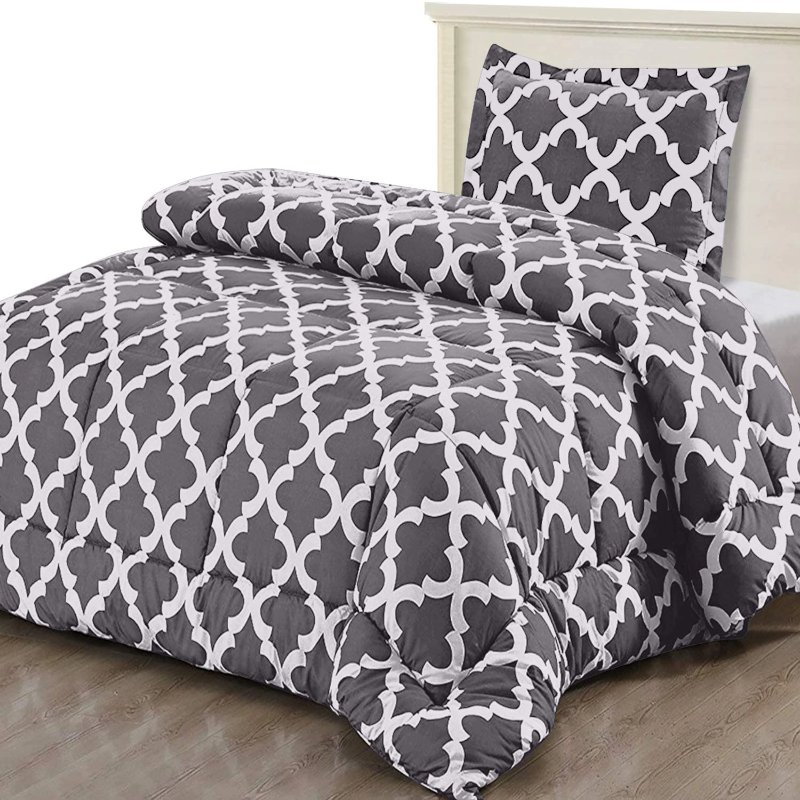Printed Down Brushed Microfiber Bedding Comforter With Pillow Sham Set