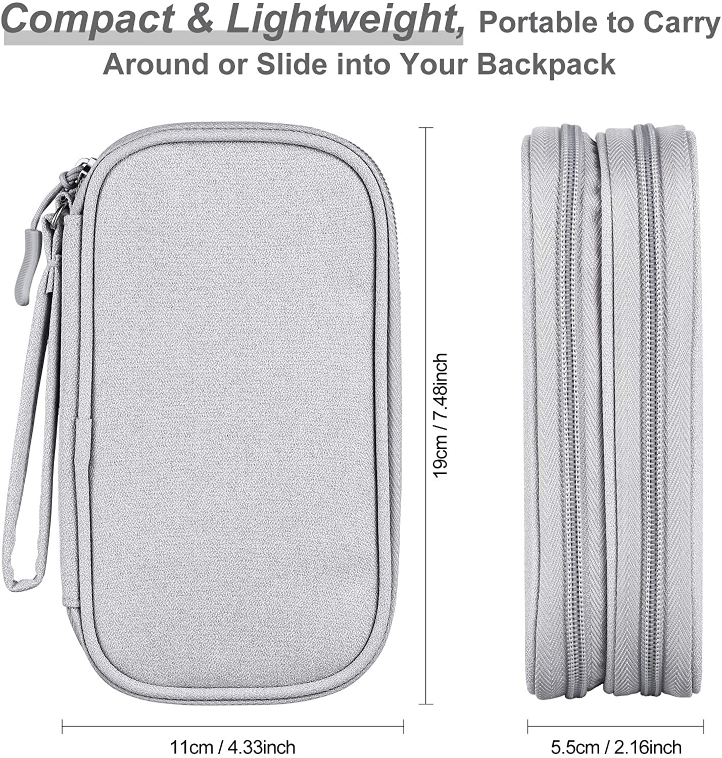 Bevegekos Electronics Accessories Organizer Pouch Bag, Designed for Power Adapter/Charger/Cables/Mouse, for Travel (Light Grey)