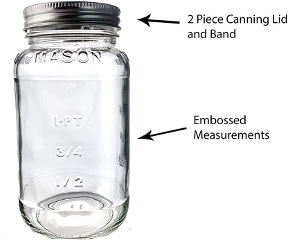 Mason Jars 16 oz with Plastic Mason Jar Lids (BPA Free) Pint Mason Jars Regular Mouth (set of 2 - White) by Jarming Collections