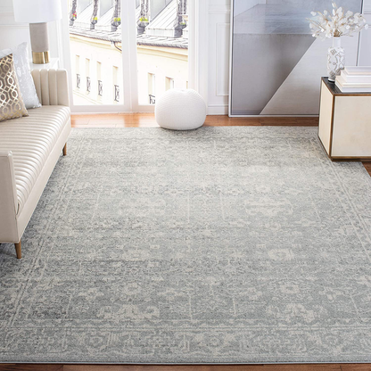 Safavieh Evoke Collection EVK270Z Shabby Chic Distressed Non-Shedding Stain Resistant Living Room Bedroom Area Rug, 3' x 3' Square, Silver / Ivory