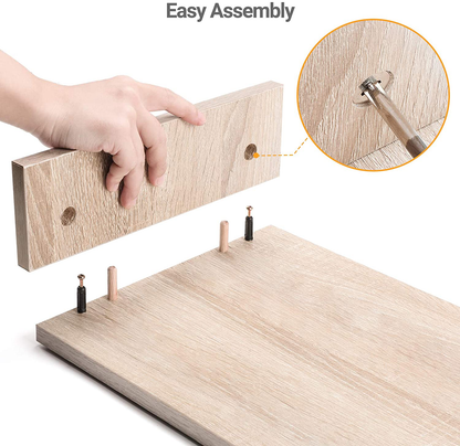 AMERIERGO Dual Monitor Stand Riser- 3 Shelf Screen Stand with Adjustable Length and Angle, 2 Extra Functional Slot Desktop Organizer Stand for PC, Computer, Laptop (Light Wood)