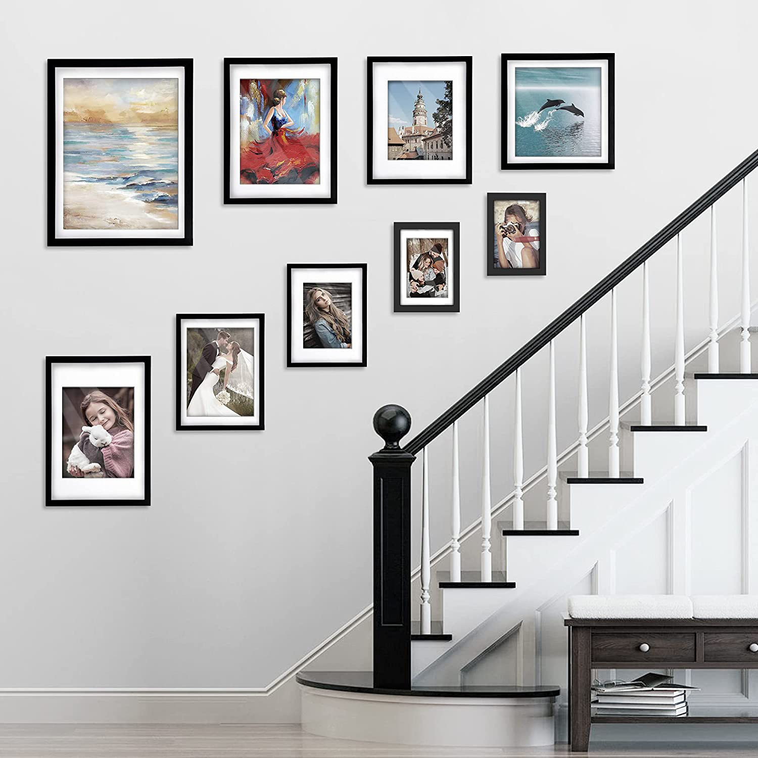 HappyHapi 4x6 Inch Picture Frames，Set of 10 Wooden Picture Frames, Tabletop or Wall Display Decoration for Photos, Paintings, Landscapes, Posters, Artwork (Black)