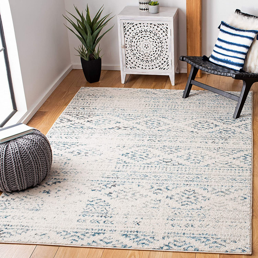 Safavieh Tulum Collection TUL272E Moroccan Boho Tribal Non-Shedding Stain Resistant Living Room Bedroom Area Rug, 3' x 5', Ivory / Turquoise