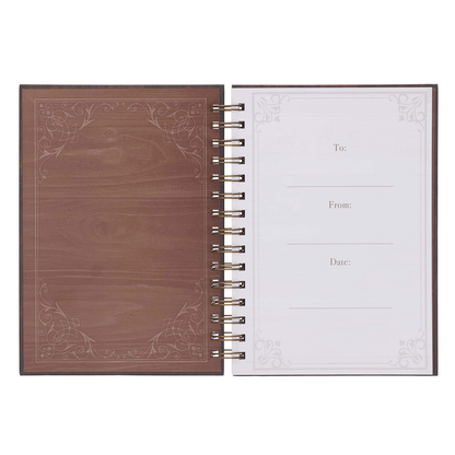 Christian Art Gifts Large Hardcover Notebook/Journal | Man of God – 1 Timothy 6:11 Bible Verse | Names of God Brown Inspirational Wire Bound Spiral Notebook w/192 Lined Pages, 6” x 8.25”