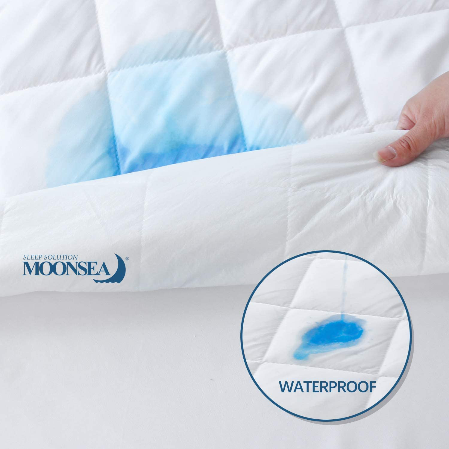 Queen Mattress Pad Waterproof, Breathable Quilted Fitted Mattress Protector, Durable Mattress Cover Down Alternative Filling with Deep Pocket Stretches up to 18 Inch