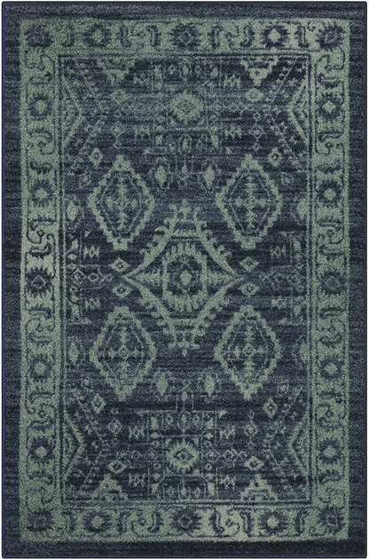 Maples Rugs Georgina Traditional Kitchen Rugs Non Skid Accent Area Carpet [Made in USA], 2'6 x 3'10, Navy Blue/Green