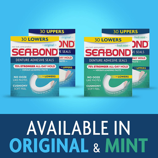 Sea Bond Secure Denture Adhesive Seals Original Uppers, Zinc Free, All Day Hold, Mess Free,15 Count
