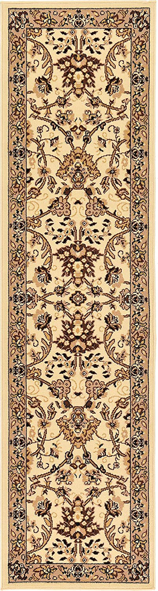Unique Loom Kashan Traditional Floral Area Rug, 2 Feet 2 Inch x 8 Feet 2 Inch, Ivory/Tan