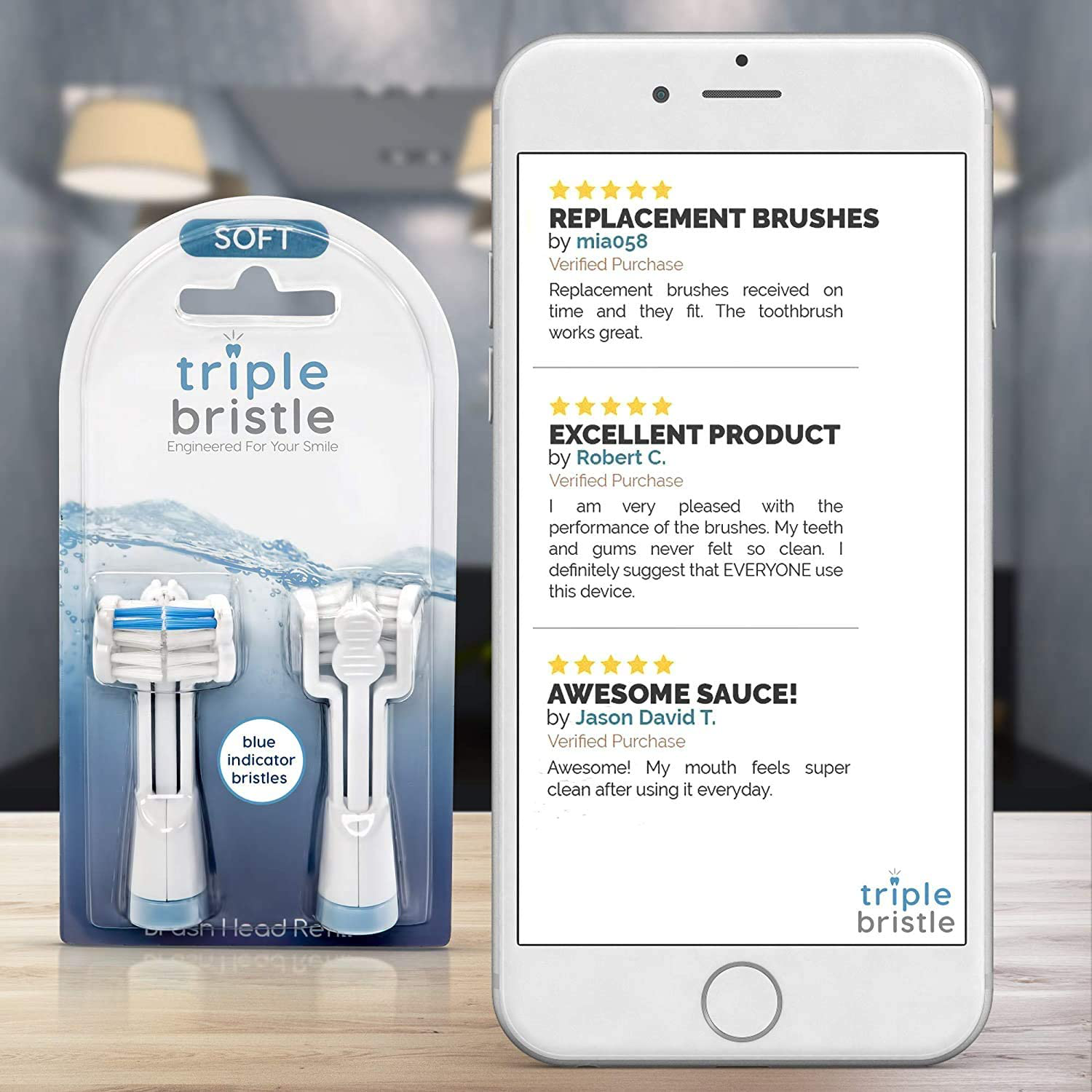 Triple Bristle Replacement Brush Head Refills Compatible with Triple Bristle Brand Sonic Toothbrush Color Changing Indicator Bristles