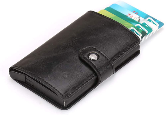 Credit Card Holder Slim Wallet Front Pocket Protector Pop up Design Aluminum Up to Hold 7 Cards （Carbon Fiber Black）