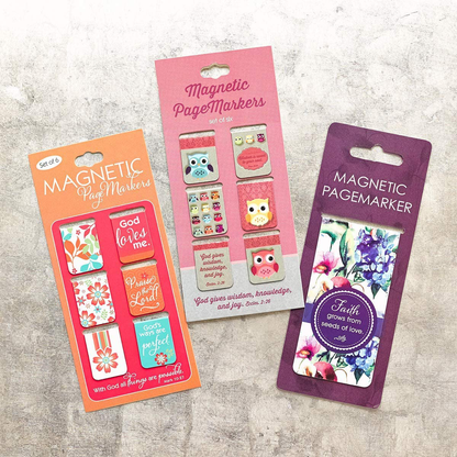 Christian Art Gifts Set of 6 God Loves Me Retro Inspirational Magnetic Bible Verse Bookmark with Scripture, Size Extra Small 1" x .75"