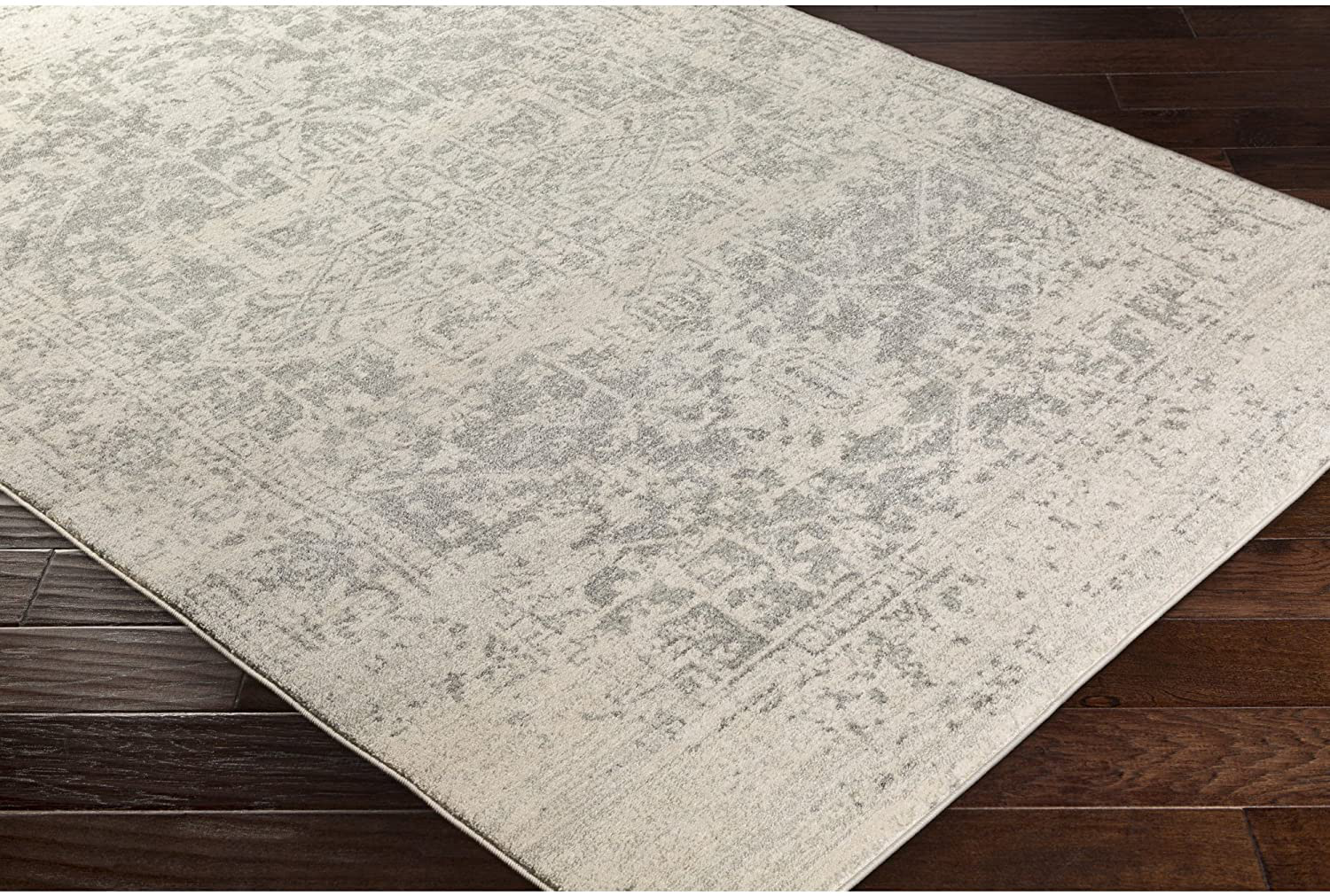 Janine Vintage Medallion Area Rug 6'7" Square Grey
