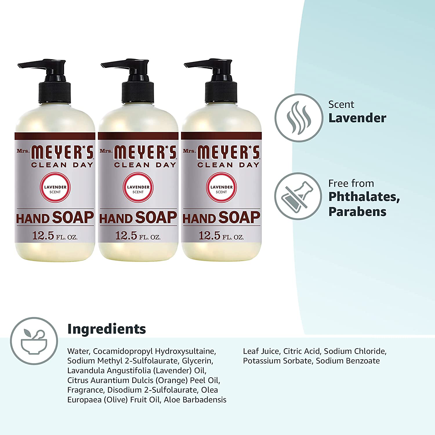 Mrs. Meyer's Clean Day Liquid Hand Soap Refill, Cruelty Free and Biodegradable Hand Wash Formula Made with Essential Oils, Lavender Scent, 33 oz