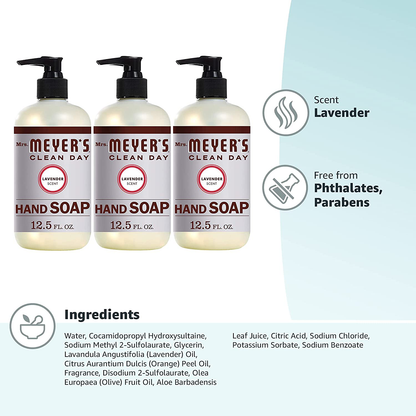 Mrs. Meyer's Clean Day Liquid Hand Soap Refill, Cruelty Free and Biodegradable Hand Wash Formula Made with Essential Oils, Lavender Scent, 33 oz