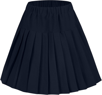 Women's Elastic Waist Plaid Pleated Skirt Tartan Skater School Uniform Mini Skirts