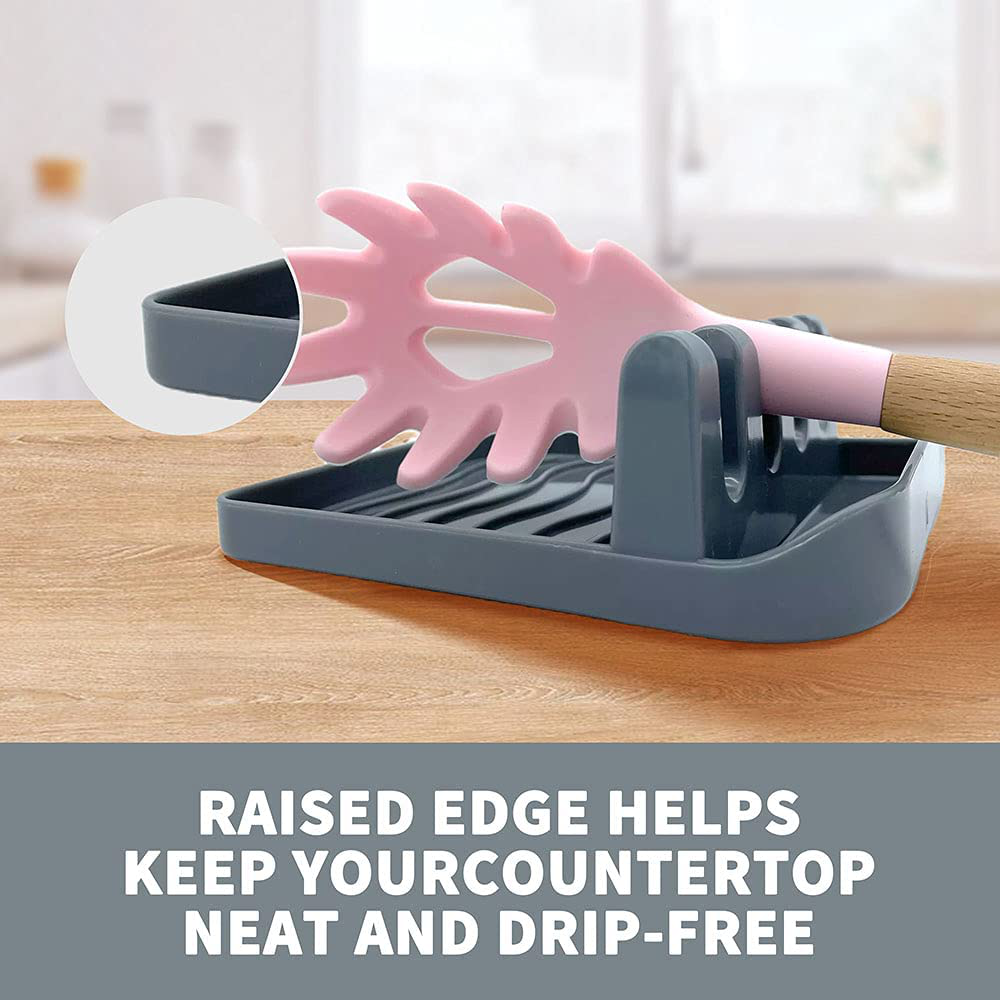 2 Pack Multiple Utensil Spoon Rest with Drip Pad Non-Slip Heat Resistant Kitchen and Grill Spoon Holder