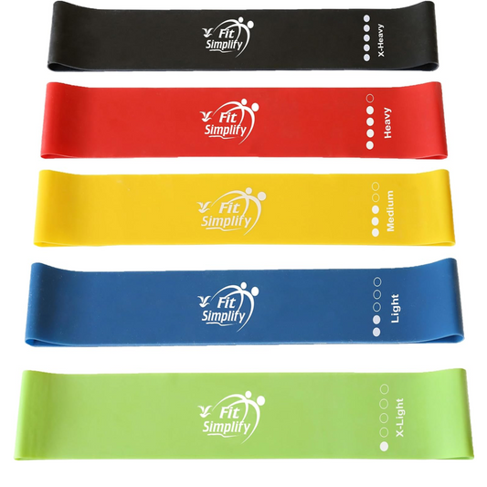 Set of 5 Resistance Loop Exercise Bands with Instruction Guide and Carry Bag