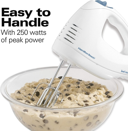 Hamilton Beach 6-Speed Electric Hand Mixer, Beaters and Whisk, with Snap-On Storage Case, White