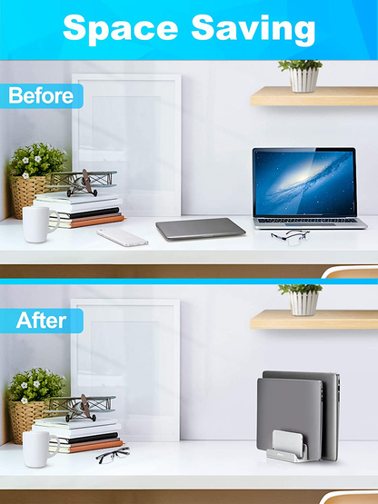 JARLINK Adjustable Vertical Laptop Stand, Desktop Stand Adjustable Laptop Holder with 2 Slots (up to 17.3 inches), Compatible with All MacBook Pro/Air/Microsoft Surface, Newly Designed, (Silver)