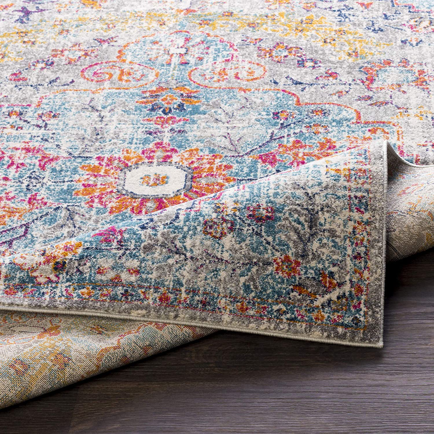 Artistic Weavers Odelia Vintage Bohemian Area Rug, 4' Square, Orange/Navy