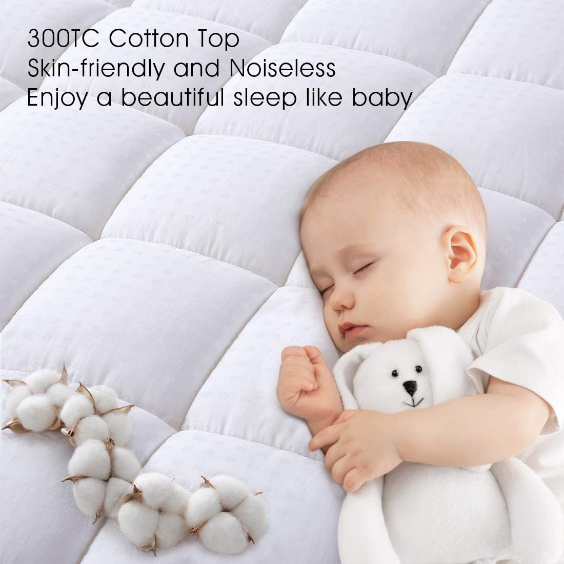 EASELAND Full Size Mattress Pad Pillow Top Mattress Cover Quilted Fitted Mattress Protector Cotton Top 8-21" Deep Pocket Cooling Mattress Topper (54x75 Inches, White)