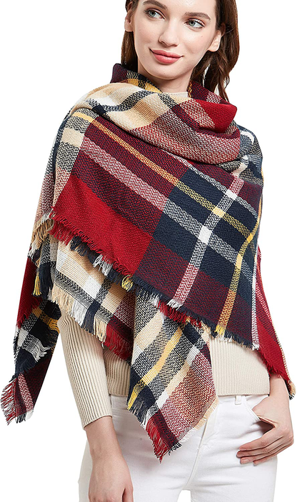 Wander Agio Womens Warm Scarf Square Winter Shawls Large Infinity Scarves Stripe Plaid Scarf