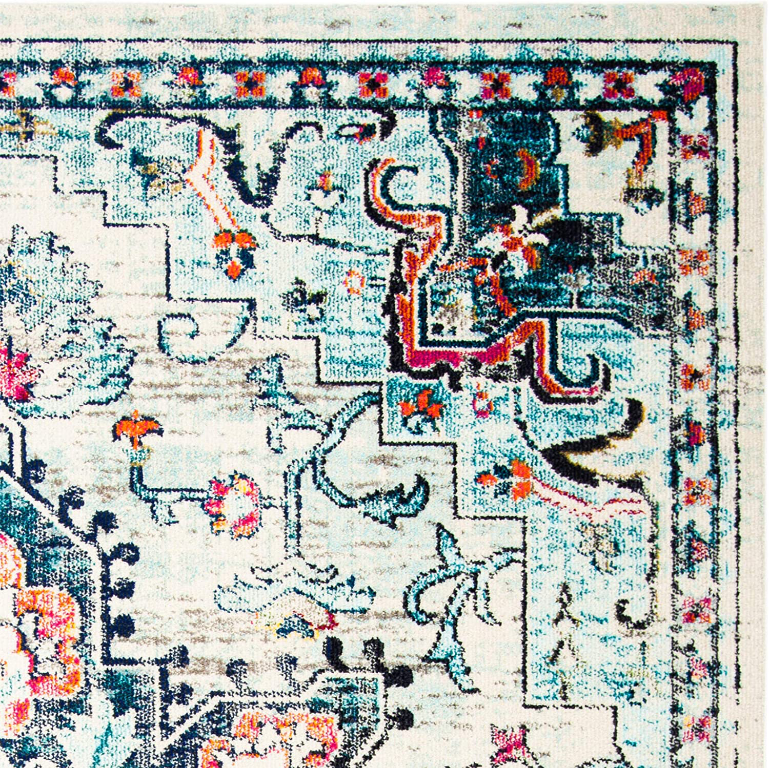Safavieh Madison Collection MAD473Y Boho Chic Medallion Distressed Non-Shedding Stain Resistant Living Room Bedroom Runner, 2'2" x 6' , Green / Turquoise