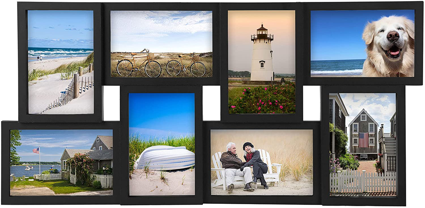 Melannco 18 x 18 Inch 9 Opening Photo Collage Frame, Displays Four 4x6 and Five 6x4 Inch Photos, Black