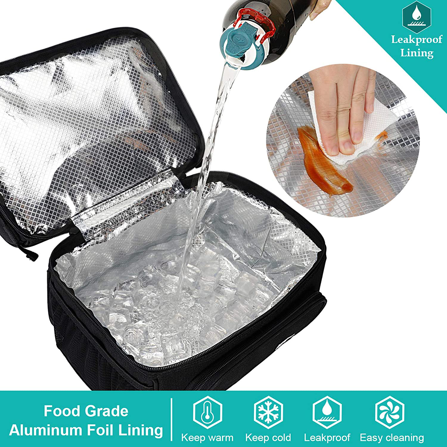 MIER Dual Compartment Lunch Bag Tote with Shoulder Strap for Men and Women Insulated Leakproof Cooler Bag, Grey