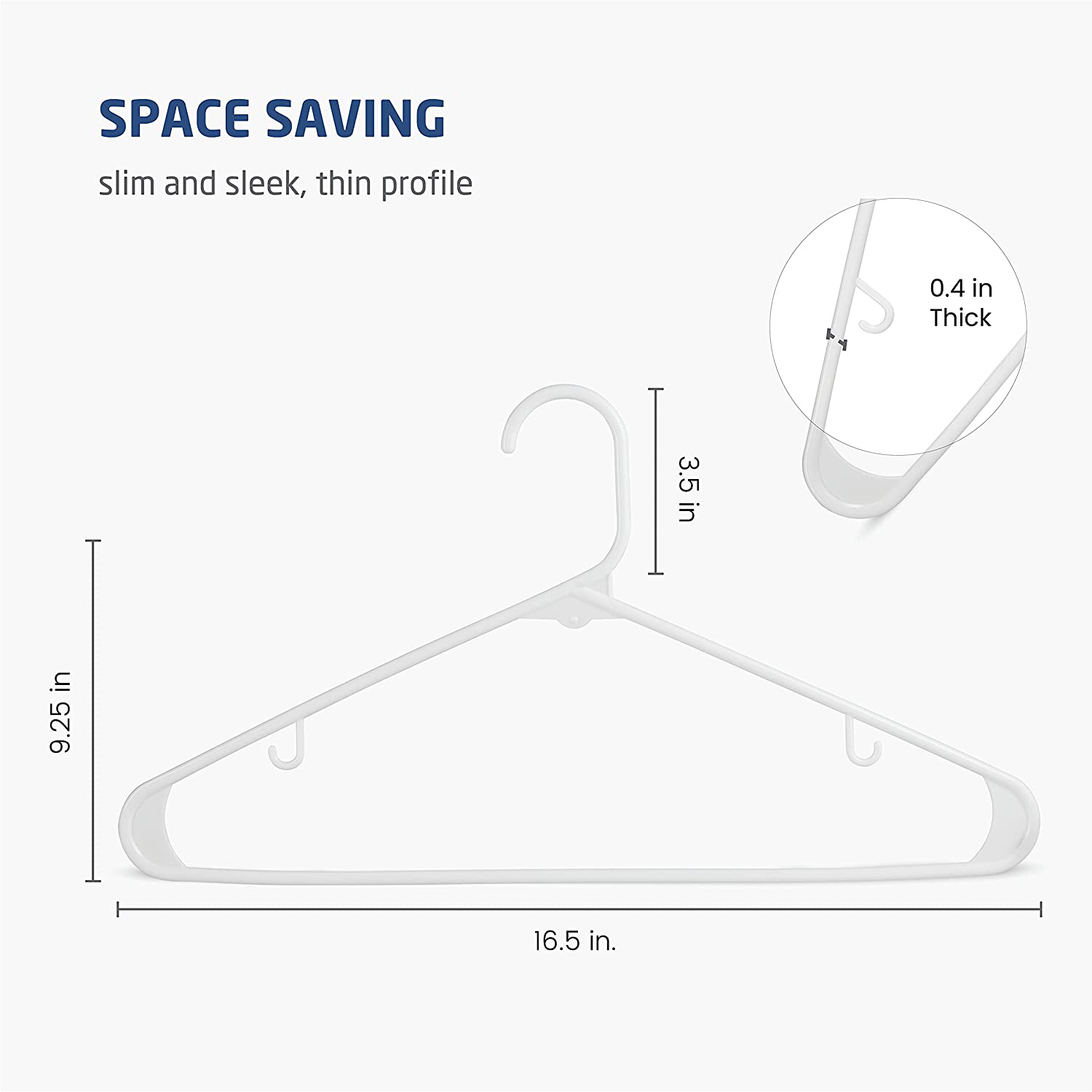 White Standard Plastic Hangers (50 Pack) Durable Tubular Shirt Hanger Ideal for Laundry & Everyday Use, Slim & Space Saving, Heavy Duty Clothes Hanger for Coats, Pants, Dress, Etc. Hangs up to 5.5 lbs