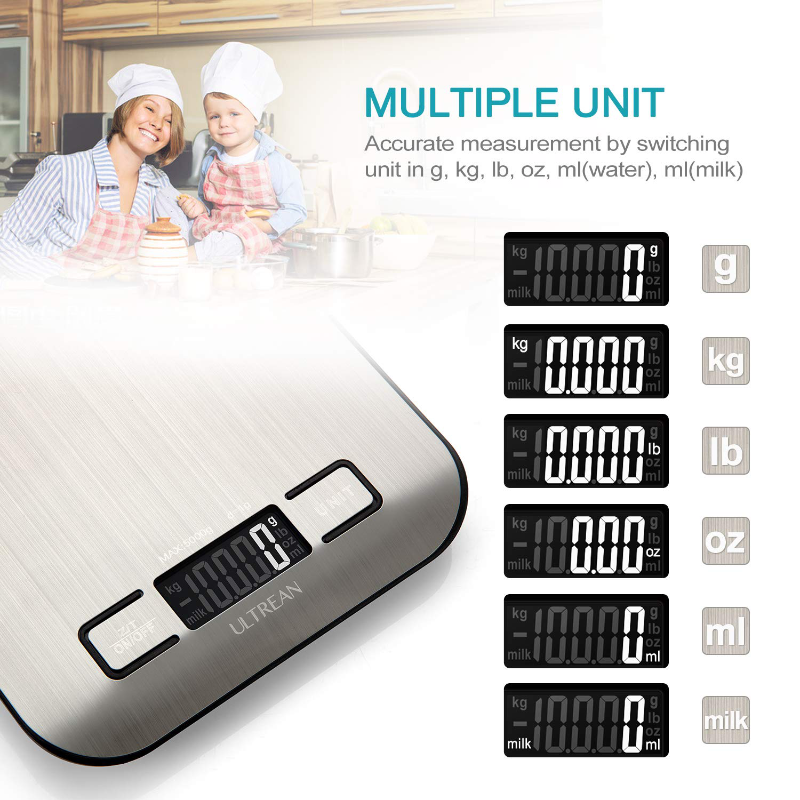 High Precision 5 Unit Stainless Steel Digital Kitchen Scale with Free Batteries
