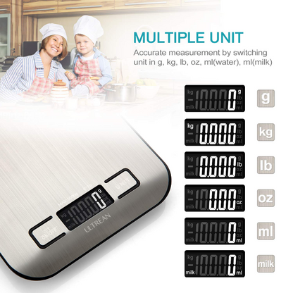 High Precision 5 Unit Stainless Steel Digital Kitchen Scale with Free Batteries