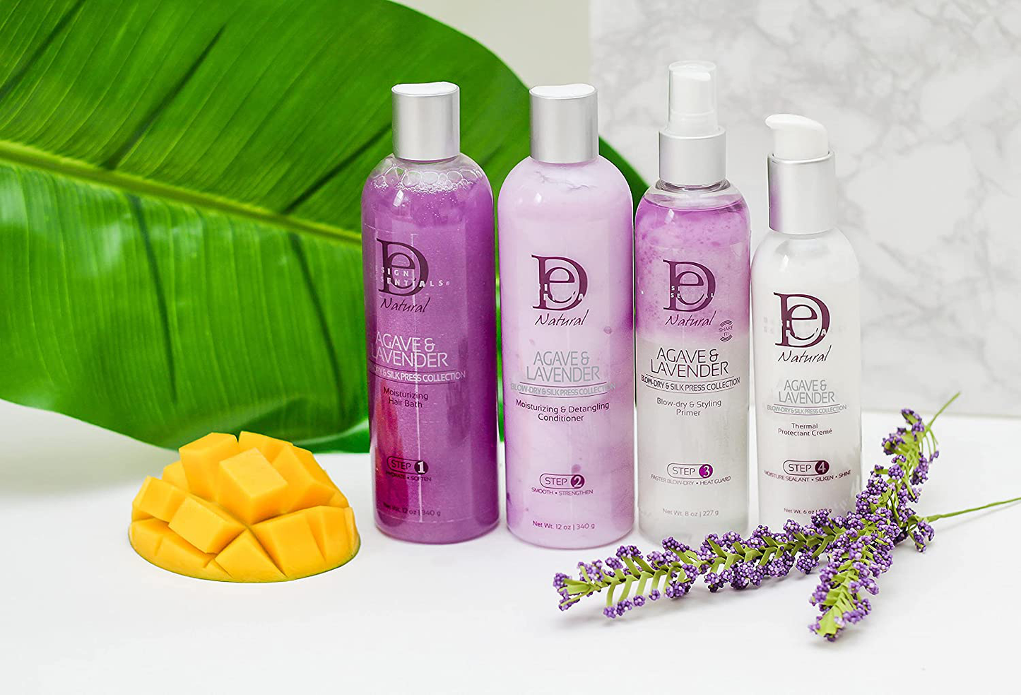 Design Essentials Agave & Lavender Moisturizing Hair Bath, Sulfate-Free Shampoo- Blow-Dry & Silk Press Collection - 12oz