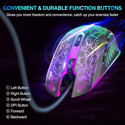 Gaming Mouse Wired, USB Optical Computer Mice with RGB Backlit, 4 Adjustable DPI Up to 3600, Ergonomic Gamer Laptop PC Mouse with 6 Programmable Buttons for Windows 7/8/10/XP Vista Linux