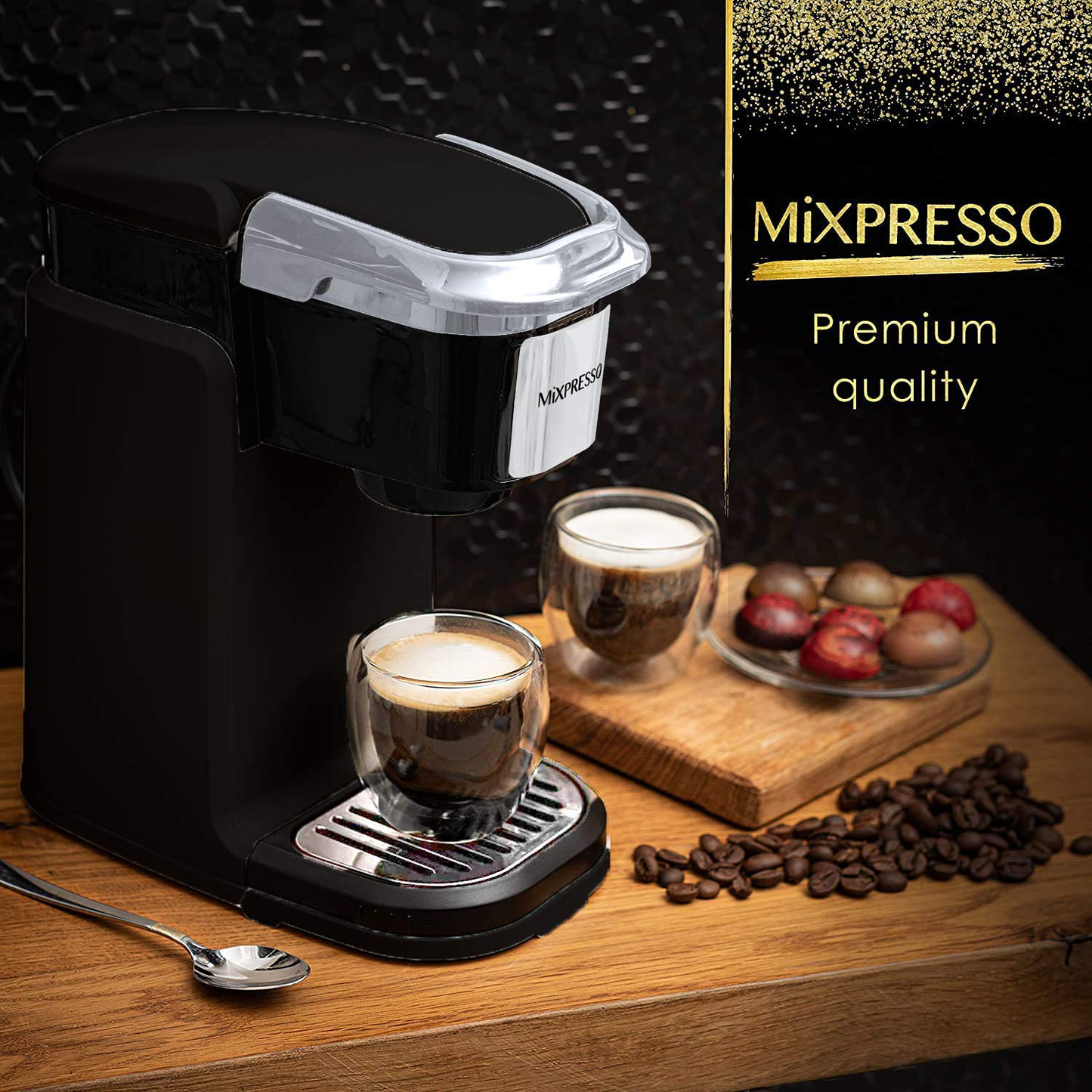 Mixpresso, Single Cup Coffee Maker | Personal Single Serve Coffee Machine, Compatible with KCup | Quick Brew Technology, Programmable Features, One Touch Function (Dark Grey)
