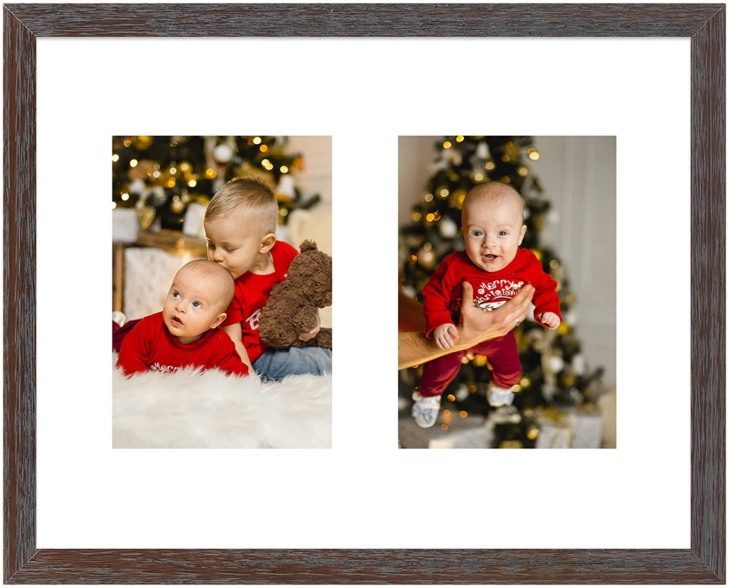 Golden State Art, 11x14 Black Photo Wood Collage Frame with Real Glass and White Mat displays (2) 5x7 Pictures