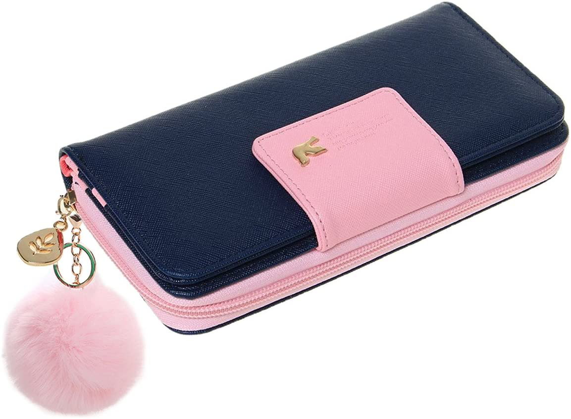 Wallet-NEWANIMA Women Multi-card Two Fold Long Zipper Clutch Purse (Style8-Black)