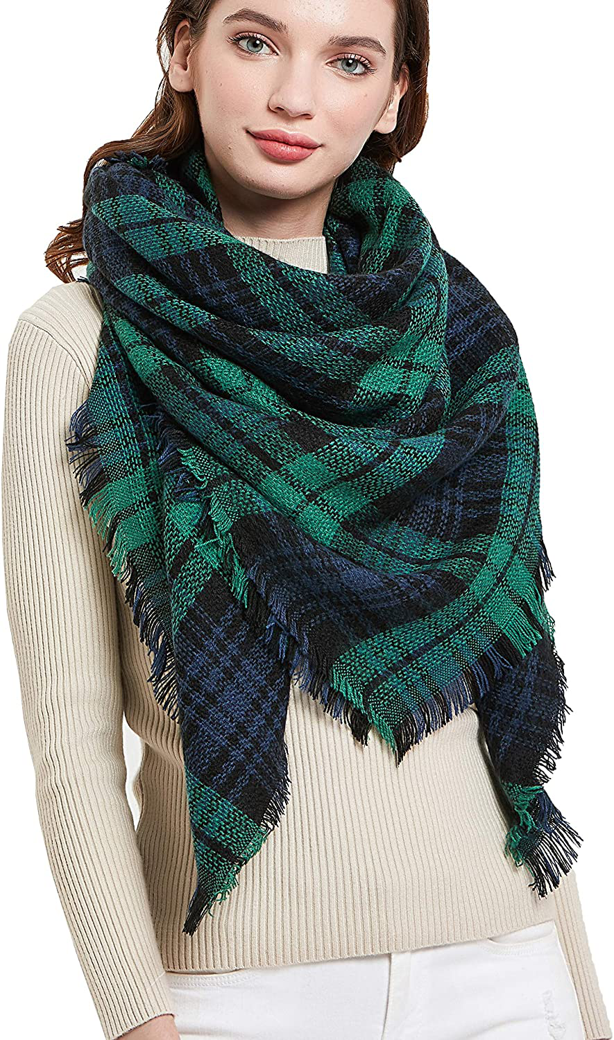 Wander Agio Womens Warm Scarf Square Winter Shawls Large Infinity Scarves Stripe Plaid Scarf