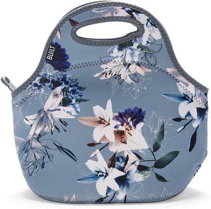 BUILT Gourmet Getaway Soft Neoprene Lunch Tote Bag - Lightweight, Insulated and Reusable Pewter Lily 5238344