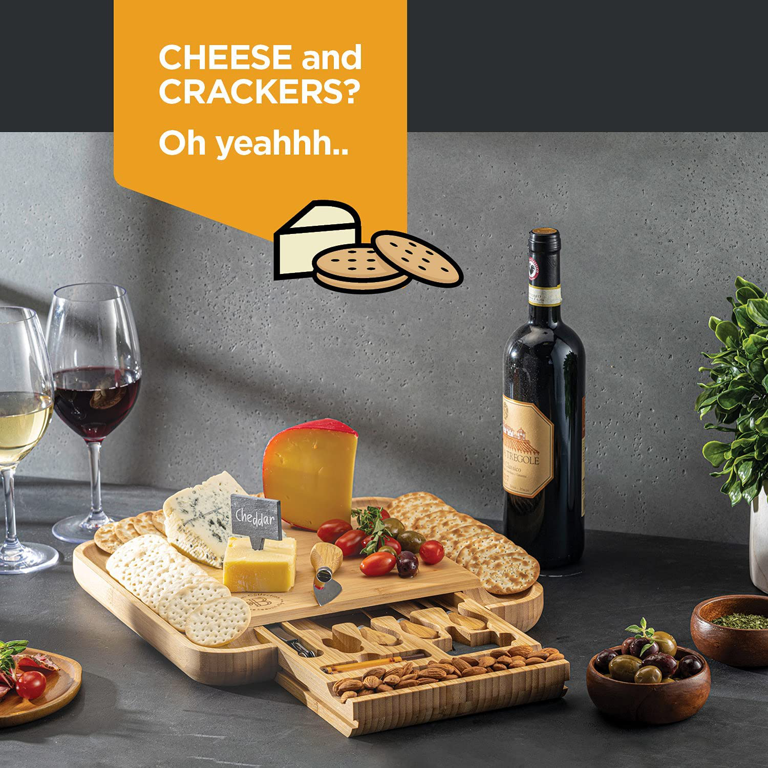 Cheese Board and Knife Set - Unique Gift for Wedding, Housewarming, Bridal Shower, Birthday