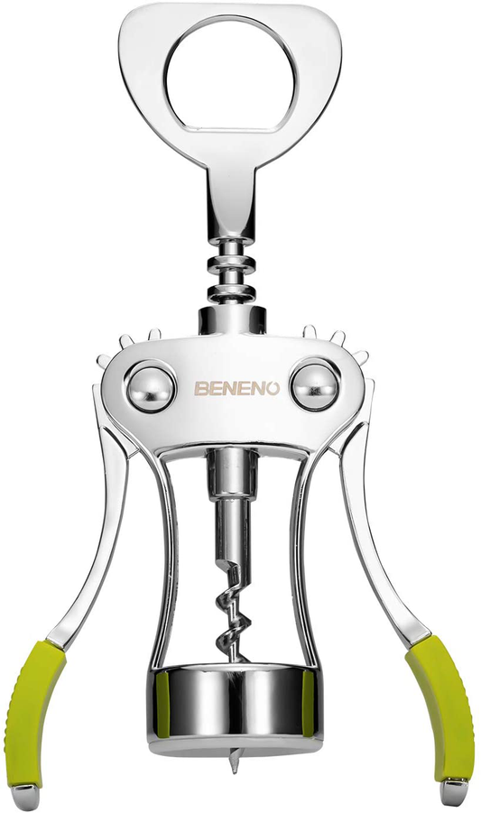 Wine Opener, Zinc Alloy Premium Wing Corkscrew Wine Bottle Opener with Multifunctional Bottles Opener, Upgrade - Green
