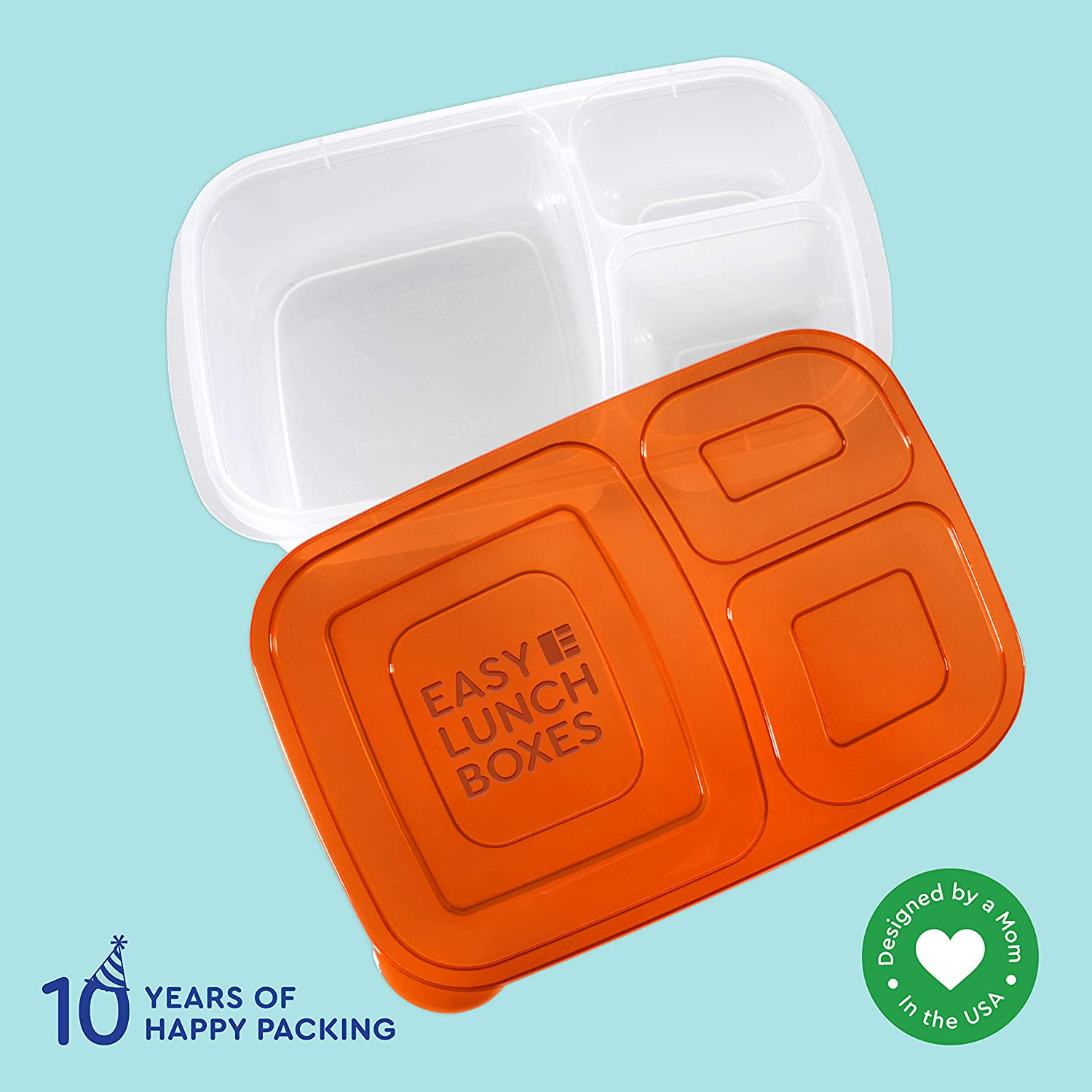 EasyLunchboxes - Bento Lunch Boxes - Reusable 3-Compartment Food Containers for School, Work, and Travel, Set of 4, Classic
