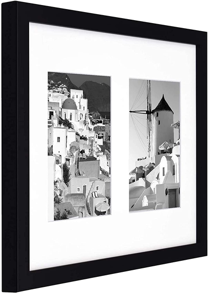 Golden State Art, 11x14 Black Photo Wood Collage Frame with Real Glass and White Mat displays (2) 5x7 Pictures