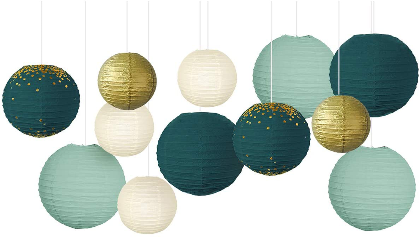 Black & Gold Party Supplies - 12Pcs Black and Gold Metallic Foil Paper Lanterns