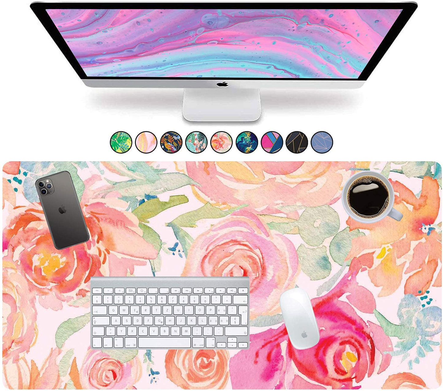 French Koko Large Mouse Pad, Desk Mat, Keyboard Pad, Desktop Home Office School Essentials College Cute Decor Big Extended Laptop Protector Computer Accessories Pretty Mousepad Women Girls XL