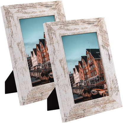 Frametory, Set of 2-8x10 Photo Frame - Brown Grain Color, Wide Moulding Design - Wall Hanger, Back Turn Buttons, Easel Stand - Wall Display or Tabletop Display